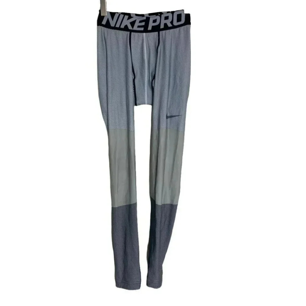 Nike Pro Compression Leggings Small Gray Striped Colorblock 699970-100